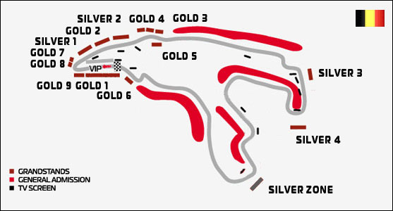 Автодром Spa-Francorchamps, БЕЛЬГИЯ, СПА-ФРАНКОРШАМПC. Карта трека гонок Формула-1.